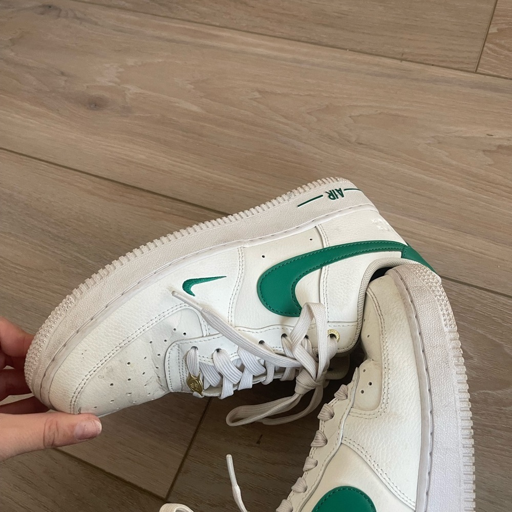 Nike Air Force 1 ‘07s White Sneakers with Green 40th Anniversary - Picture 6 of 8